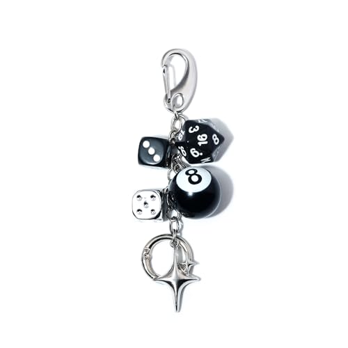 SORGERLY 8 Ball Dice Charm Keychain Cool Black Bag Purse Handbag Backpack Car Accessories Y2K Aesthetic Star Key Chain Gifts for Women MenBlack - Image 1