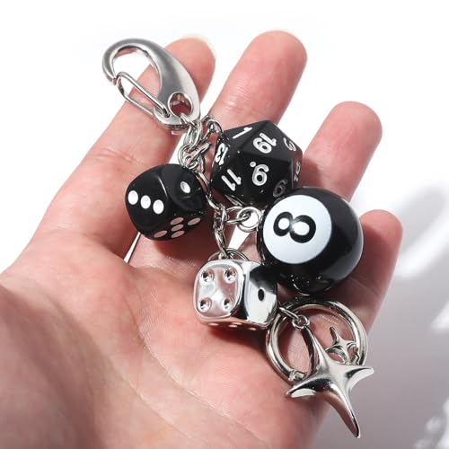 SORGERLY 8 Ball Dice Charm Keychain Cool Black Bag Purse Handbag Backpack Car Accessories Y2K Aesthetic Star Key Chain Gifts for Women MenBlack - Image 3