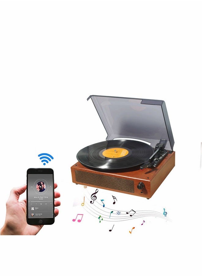 Generic - Vinyl Record Player Turntable with Built in Bluetooth Receiver 2 Stereo Speakers 3 Speed Portable Retro Record Player for Entertainment and Home Decoration Brown - Image 1