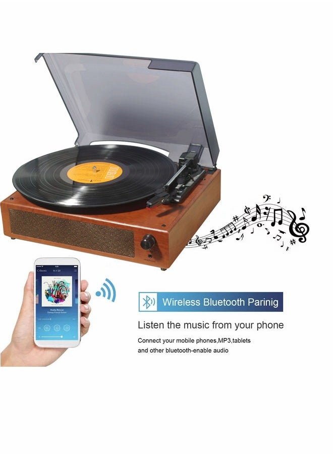 Generic - Vinyl Record Player Turntable with Built in Bluetooth Receiver 2 Stereo Speakers 3 Speed Portable Retro Record Player for Entertainment and Home Decoration Brown - Image 1
