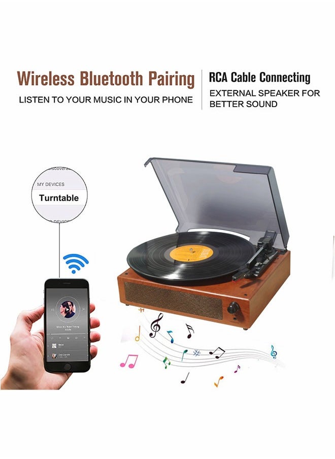 Generic - Vinyl Record Player Turntable with Built in Bluetooth Receiver 2 Stereo Speakers 3 Speed Portable Retro Record Player for Entertainment and Home Decoration Brown - Image 1
