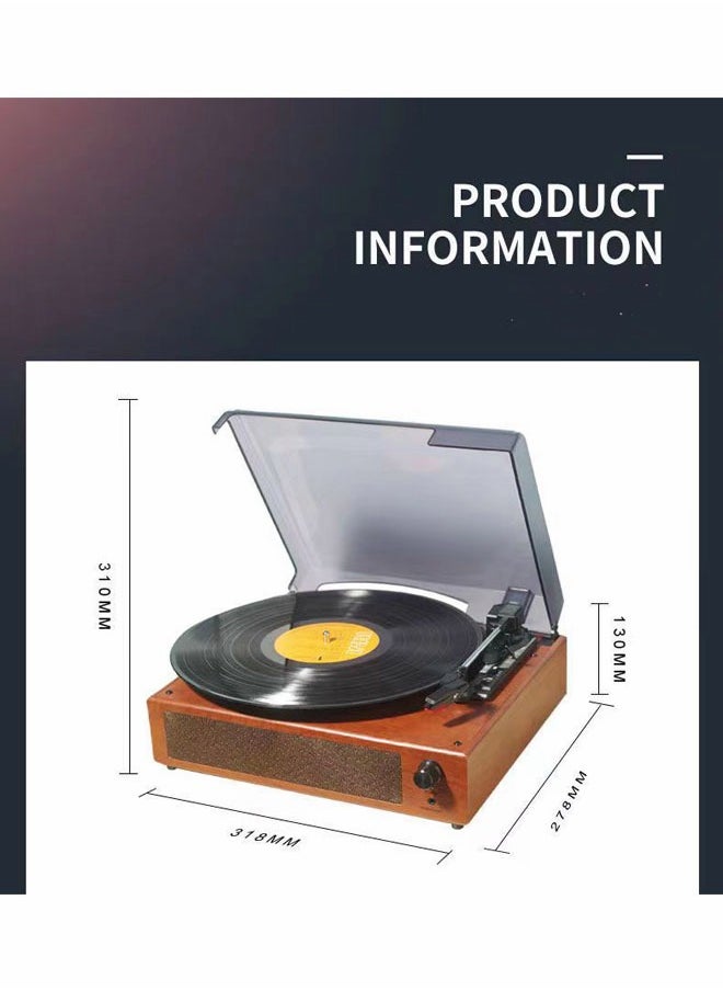 Generic - Vinyl Record Player Turntable with Built in Bluetooth Receiver 2 Stereo Speakers 3 Speed Portable Retro Record Player for Entertainment and Home Decoration Brown - Image 1