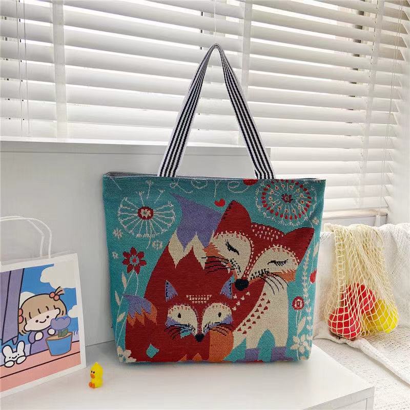 Harajuku Style Jacquard Canvas Bag, Artistic Large-Capacity Shoulder Bag, Linen Trendy Cool Ethnic Style Women'S Bag - Image 2