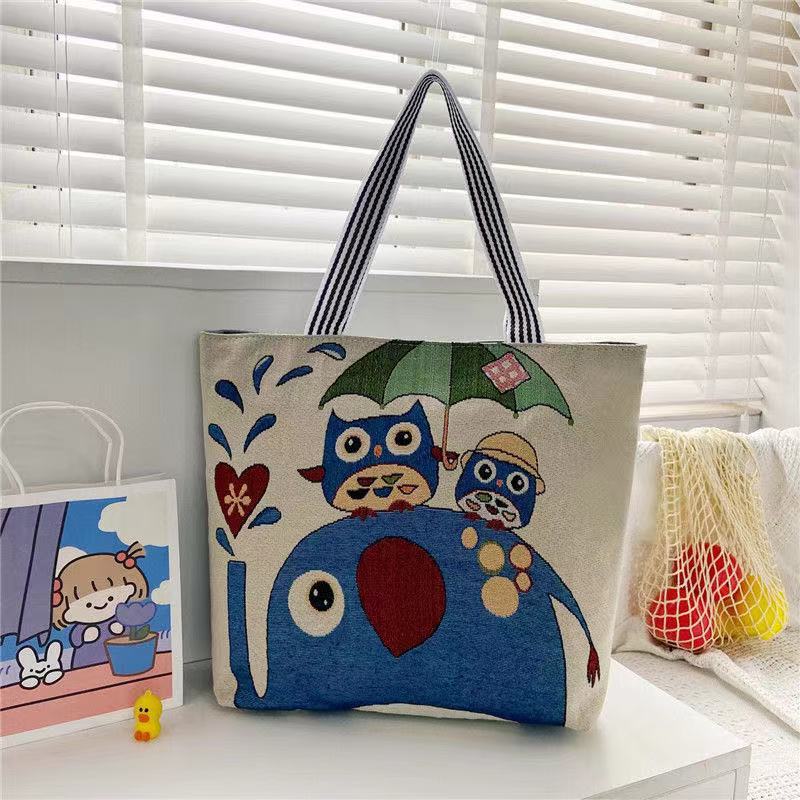 Harajuku Style Jacquard Canvas Bag, Artistic Large-Capacity Shoulder Bag, Linen Trendy Cool Ethnic Style Women'S Bag - Image 5