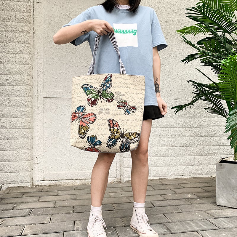 Harajuku Style Jacquard Canvas Bag, Artistic Large-Capacity Shoulder Bag, Linen Trendy Cool Ethnic Style Women'S Bag - Image 4