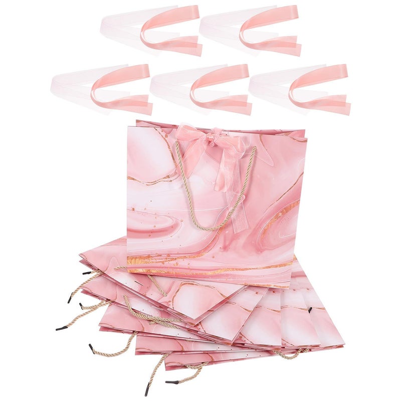 Luxshiny 6 Pieces Large Blush Marble Patterned Paper Bags With Satin Ribbon For Bridal Shower Birthday Party Favor Wrapping - Image 2