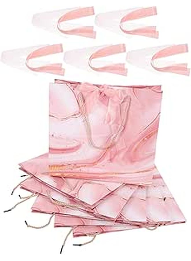 Luxshiny 6 Pieces Large Blush Marble Patterned Paper Bags With Satin Ribbon For Bridal Shower Birthday Party Favor Wrapping - Image 1