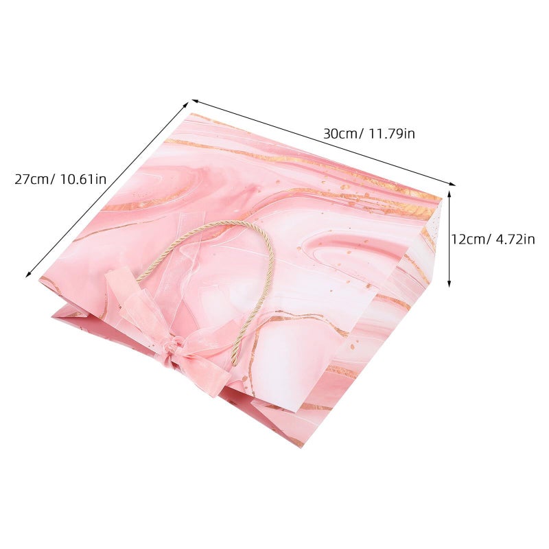 Luxshiny 6 Pieces Large Blush Marble Patterned Paper Bags With Satin Ribbon For Bridal Shower Birthday Party Favor Wrapping - Image 3