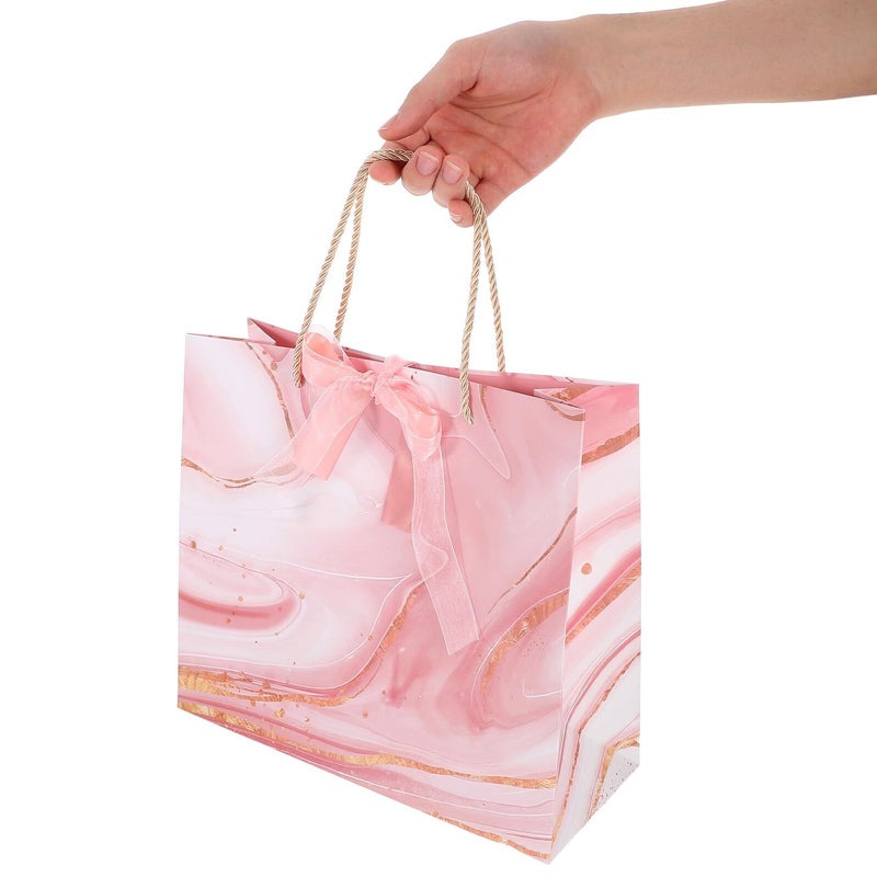 Luxshiny 6 Pieces Large Blush Marble Patterned Paper Bags With Satin Ribbon For Bridal Shower Birthday Party Favor Wrapping - Image 5
