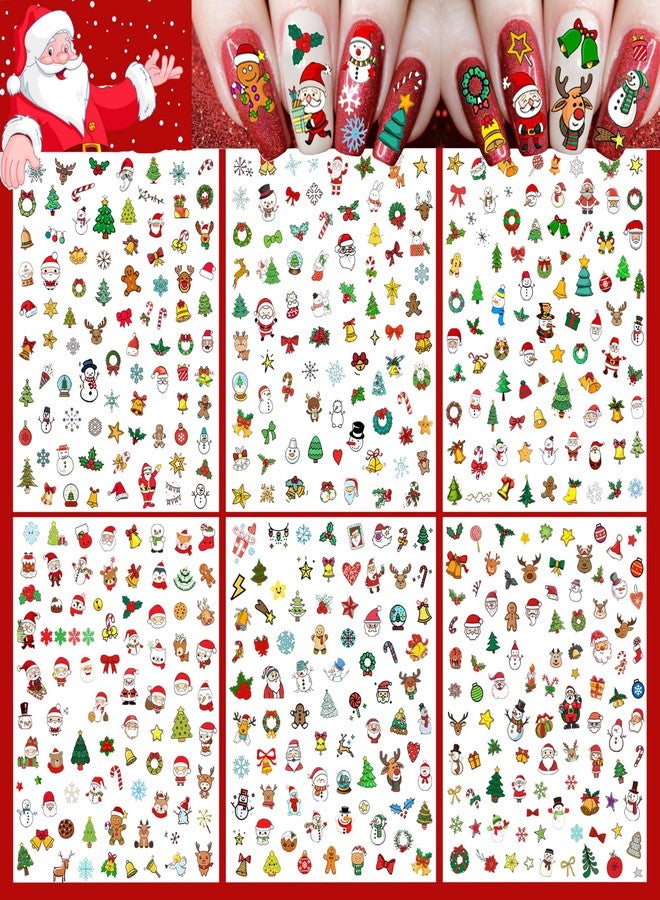 COKTAK 6 Sheets Christmas Nail Art Stickers Decals for Women Manicure, Funny Santa Claus Elk Deer Self-Adhesive Nail Decals Stickers, Xmas Snowman Nail Decoration Christmas Accessories Party Supplies - Image 1