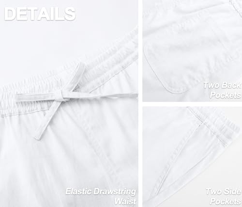 Janmid Mens Casual Linen Pants Elastic Waist Drawstring Beach Summer Pants Lightweight Linen Trousers White L - Image 5