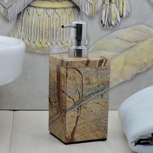 A ONE DESIGN Marble Soap Dispenser for Bathroom & Kitchen Accessories | Handwash/Shampoo/Lotion Holder | Stylish Liquid Soap Container for Wash Basin & Kitchen Sink | Easy to Press (Square, Brown) - Image 1
