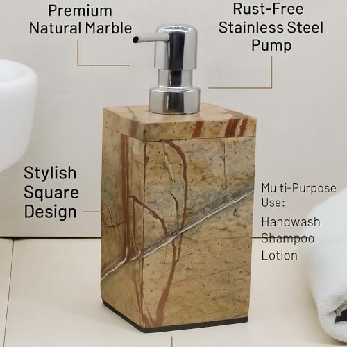 A ONE DESIGN Marble Soap Dispenser for Bathroom & Kitchen Accessories | Handwash/Shampoo/Lotion Holder | Stylish Liquid Soap Container for Wash Basin & Kitchen Sink | Easy to Press (Square, Brown) - Image 5