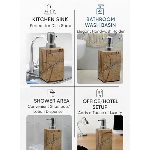 A ONE DESIGN Marble Soap Dispenser for Bathroom & Kitchen Accessories | Handwash/Shampoo/Lotion Holder | Stylish Liquid Soap Container for Wash Basin & Kitchen Sink | Easy to Press (Square, Brown) - Image 4