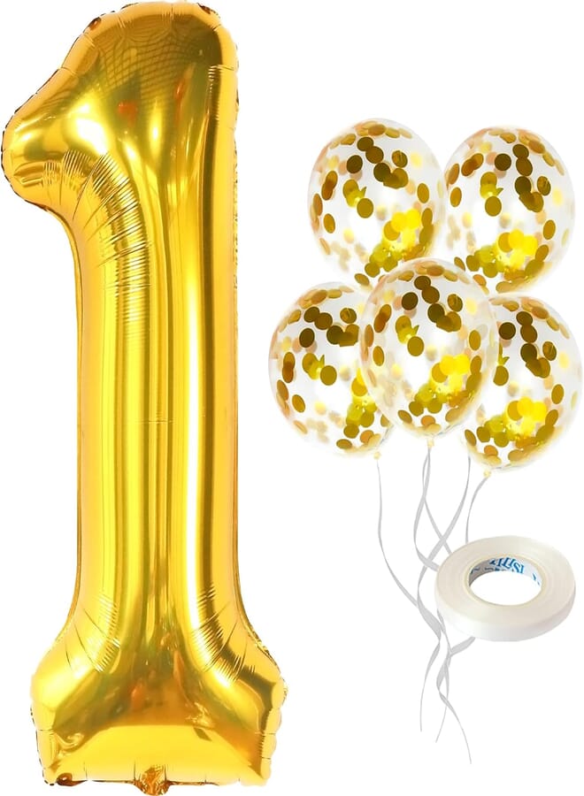 KatchOn, Gold 1 Balloon for First Birthday - Giant, 40 Inch | Gold One Balloon for 1 Year Anniversary Decorations | One Balloon for First Birthday | Gold Number 1 Balloons for 1st Birthday Decorations