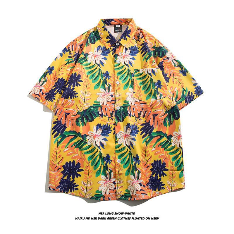 Summer Ins Vintage Floral Printed Short-Sleeved Shirt Men'S Fashion Brand Street Bf Lazy Style Couple Flower Shirt Jacket - Image 1