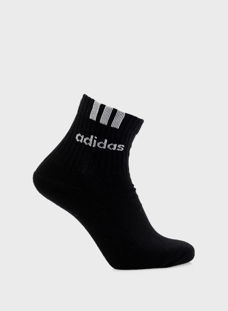 Adidas 3 Pack 3-Stripe Linear Half-Crew Cushioned Socks
