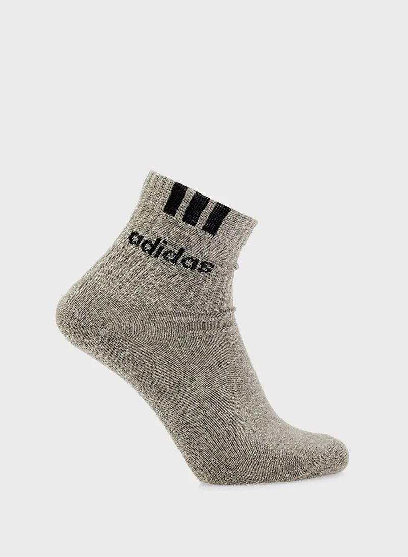 Adidas 3 Pack 3-Stripe Linear Half-Crew Cushioned Socks