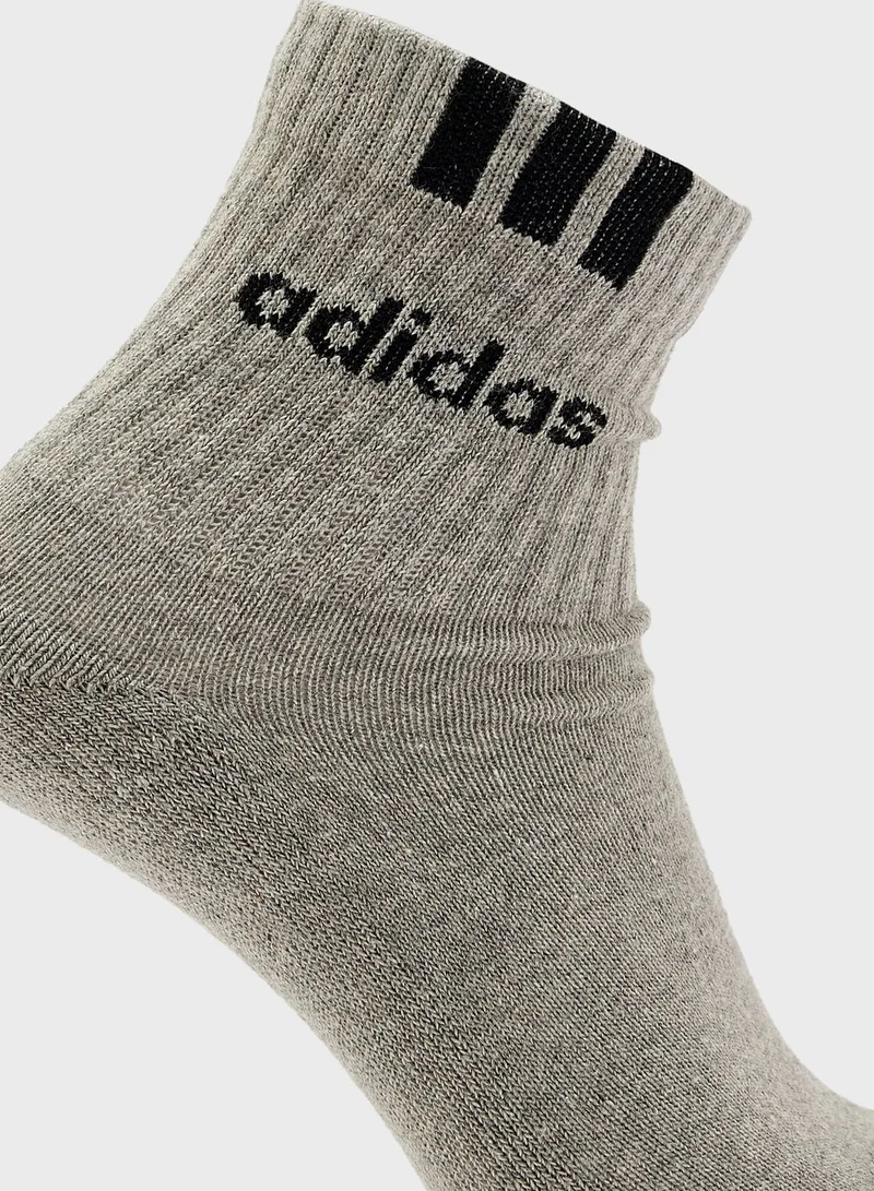 Adidas 3 Pack 3-Stripe Linear Half-Crew Cushioned Socks