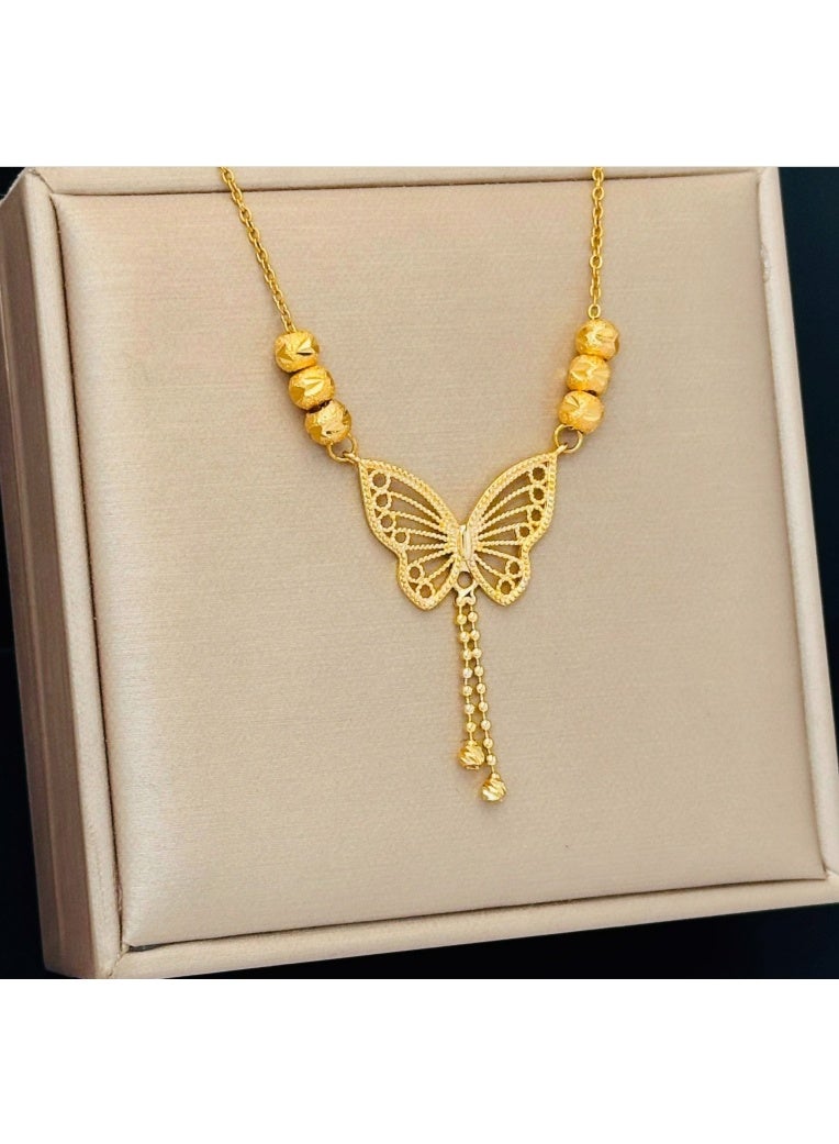 لاتين قلادة من الفولاذ التيتانيوم المطلي بالذهب عيار 14 قيراطًا للنساء، قلادة فراشة مجوهرات أنيقة للارتداء اليومي أو الهدايا - Image 1