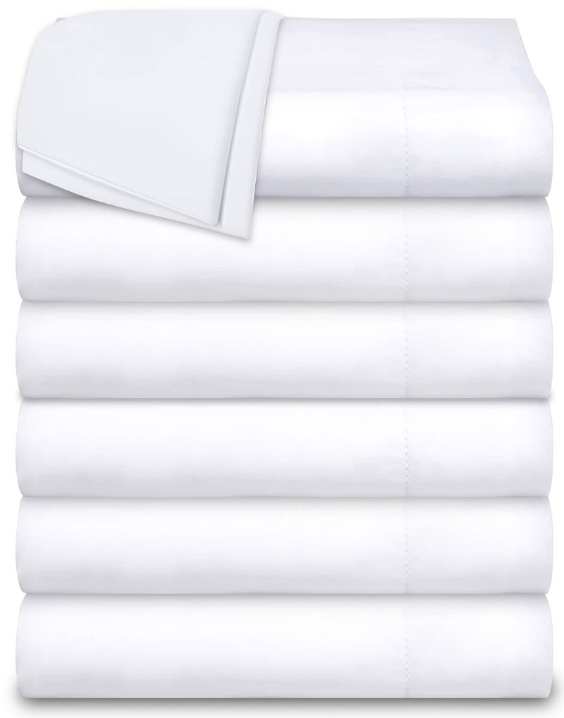 White Classic White Classic Twin Flat Sheets 6 Pack White Cotton Flat Bed Sheet 66x104 Inches 200 Thread Count Hospital Bed Sheets  - Image 1