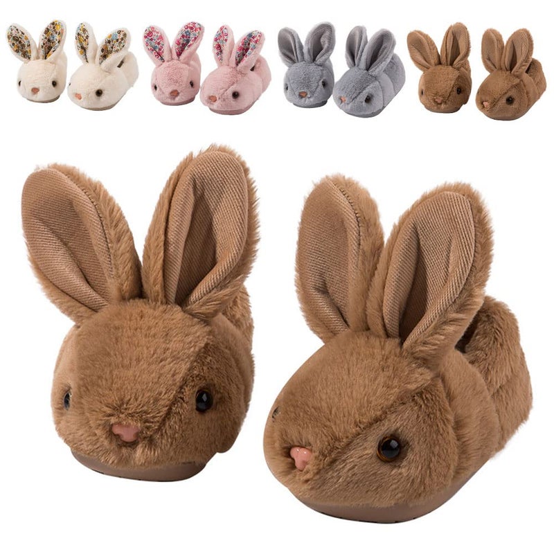 Fadezar Toddler Slippers Girl Boy House Rabbit Winter Bunny Soft Plush Indoor Girls Boys Slipper Cover Heel Brown 6.5-7.5 toddler CN 150 - Image 1