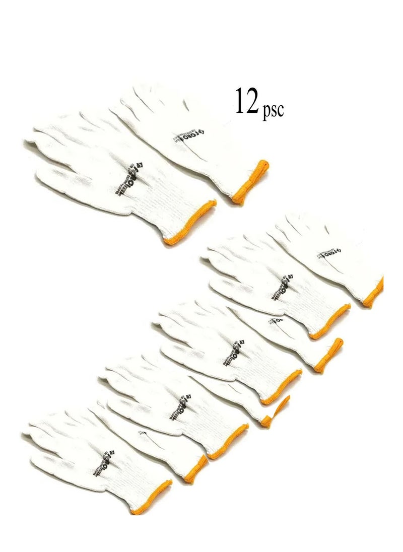 Force Cotton Gloves Set for multiple uses, white, one size, 12 pieces