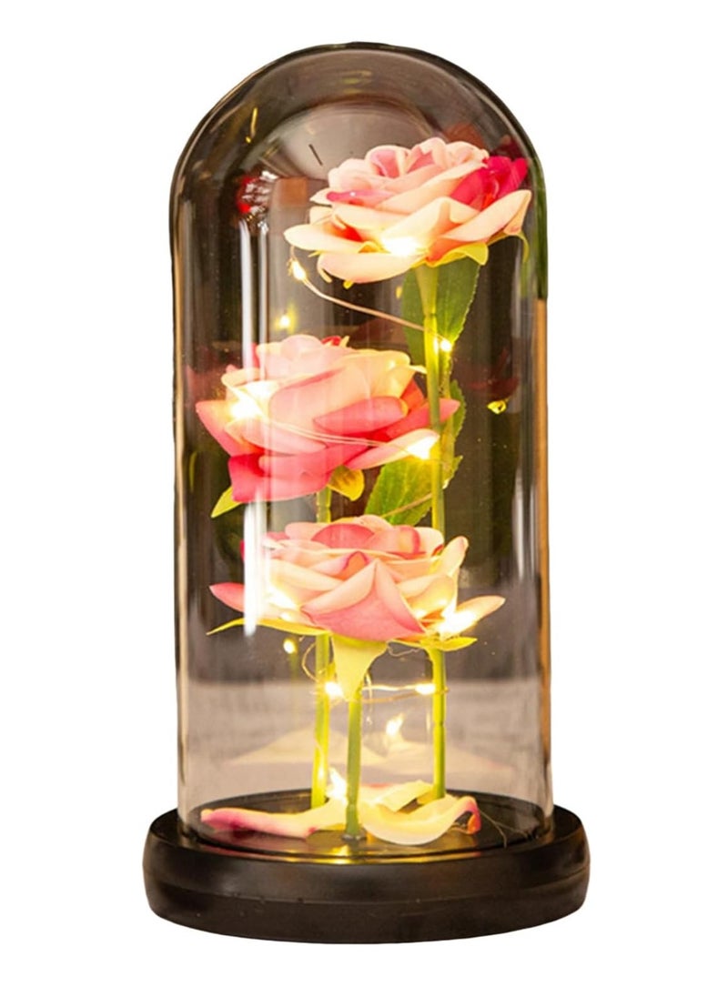 Generic Preserved Rose Enchanted Rose Red Silk Rose in Glass Dome with LED Lights Pine Base, Romantic Home Decor Gifts for Mom Women Valentines Day  Mothers Day Wedding Anniversary Birthday  - Image 1