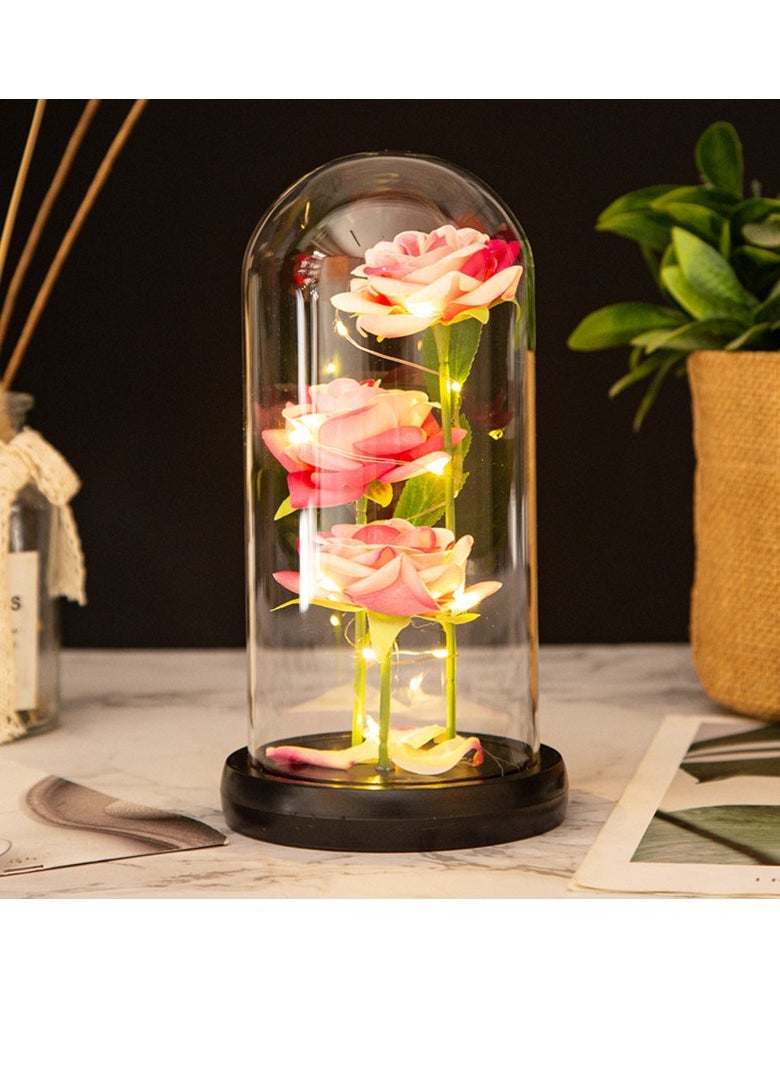 Generic Preserved Rose Enchanted Rose Red Silk Rose in Glass Dome with LED Lights Pine Base, Romantic Home Decor Gifts for Mom Women Valentines Day  Mothers Day Wedding Anniversary Birthday  - Image 2