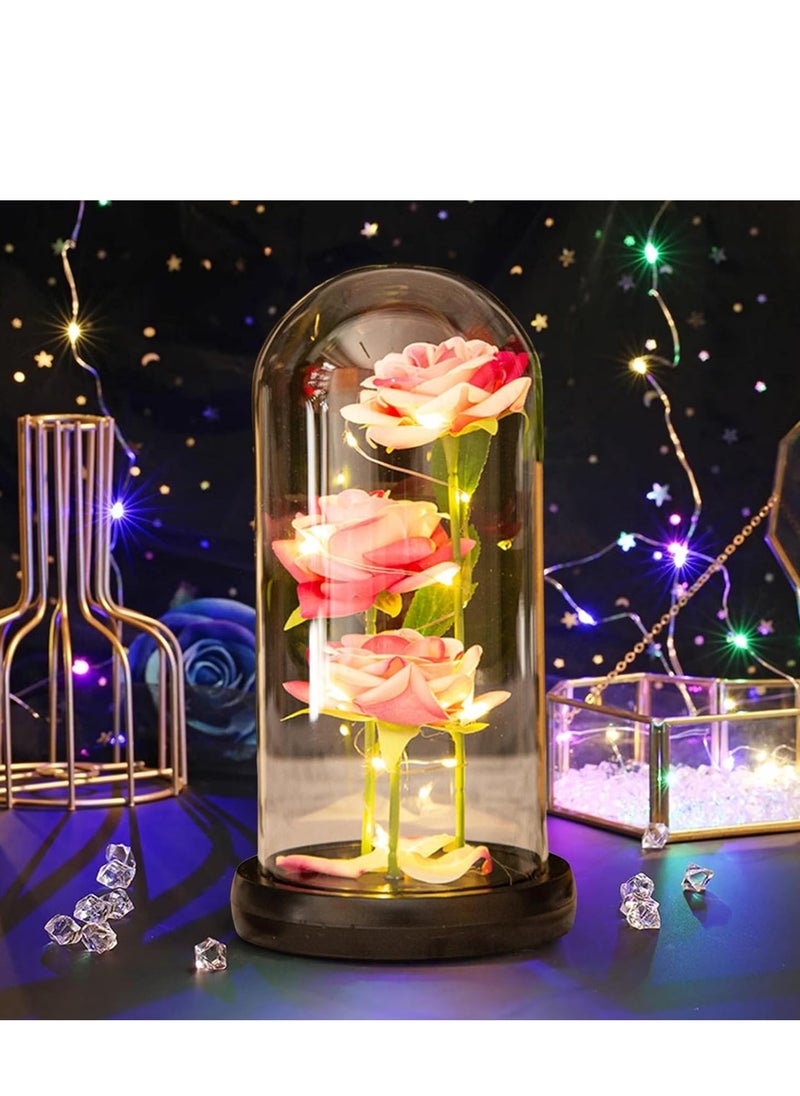 Generic Preserved Rose Enchanted Rose Red Silk Rose in Glass Dome with LED Lights Pine Base, Romantic Home Decor Gifts for Mom Women Valentines Day  Mothers Day Wedding Anniversary Birthday  - Image 3