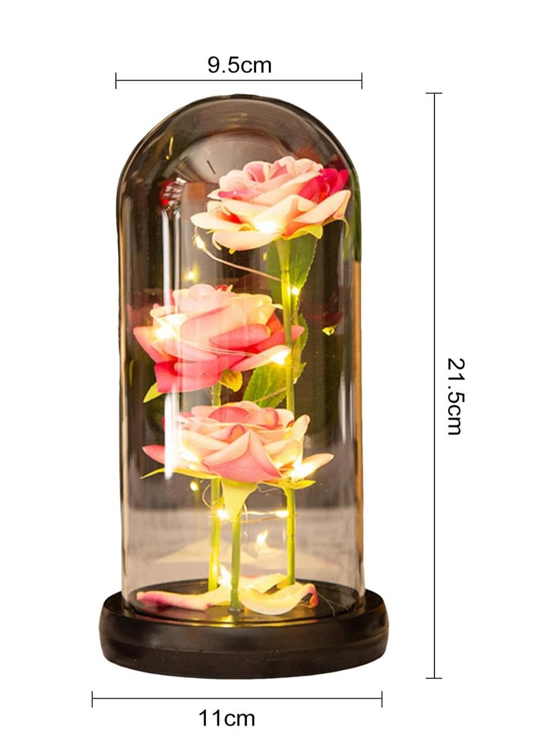Generic Preserved Rose Enchanted Rose Red Silk Rose in Glass Dome with LED Lights Pine Base, Romantic Home Decor Gifts for Mom Women Valentines Day  Mothers Day Wedding Anniversary Birthday  - Image 4