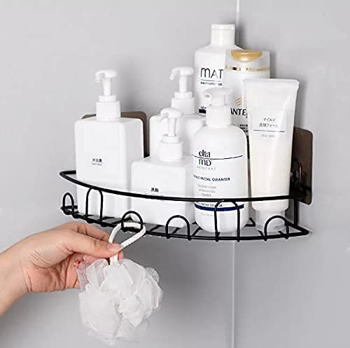 KYMIO Corner Bathroom Shelf Organizer - Rustproof Wall Mounted Shower Caddy Rack with Strong Adhesive, No Drilling, Black Metal Storage for Shampoo, Soap, Toiletries & Kitchen Use (3) - Image 2