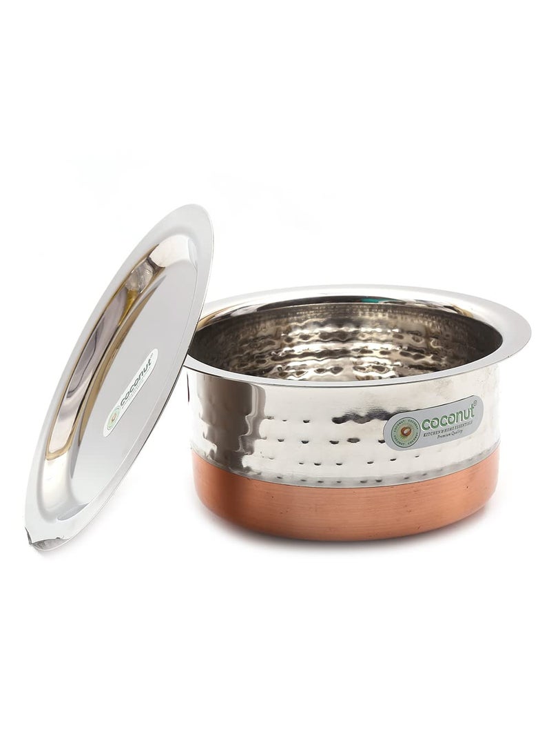 Coconut Coconut Stainless Steel Hammered Copper Bottom Tope/Patila with SS Lid for Cooking (400, 500, 700 and 800 ml) - Set of 4  - Image 3