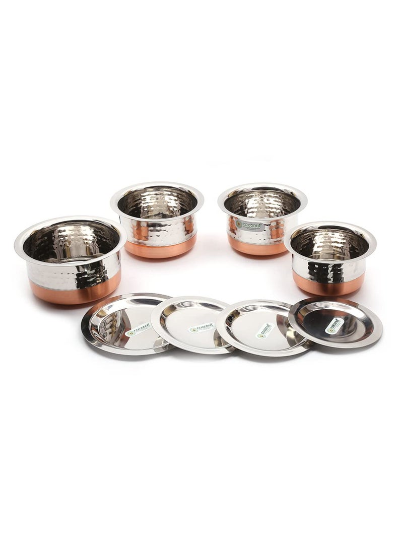 Coconut Coconut Stainless Steel Hammered Copper Bottom Tope/Patila with SS Lid for Cooking (400, 500, 700 and 800 ml) - Set of 4  - Image 1