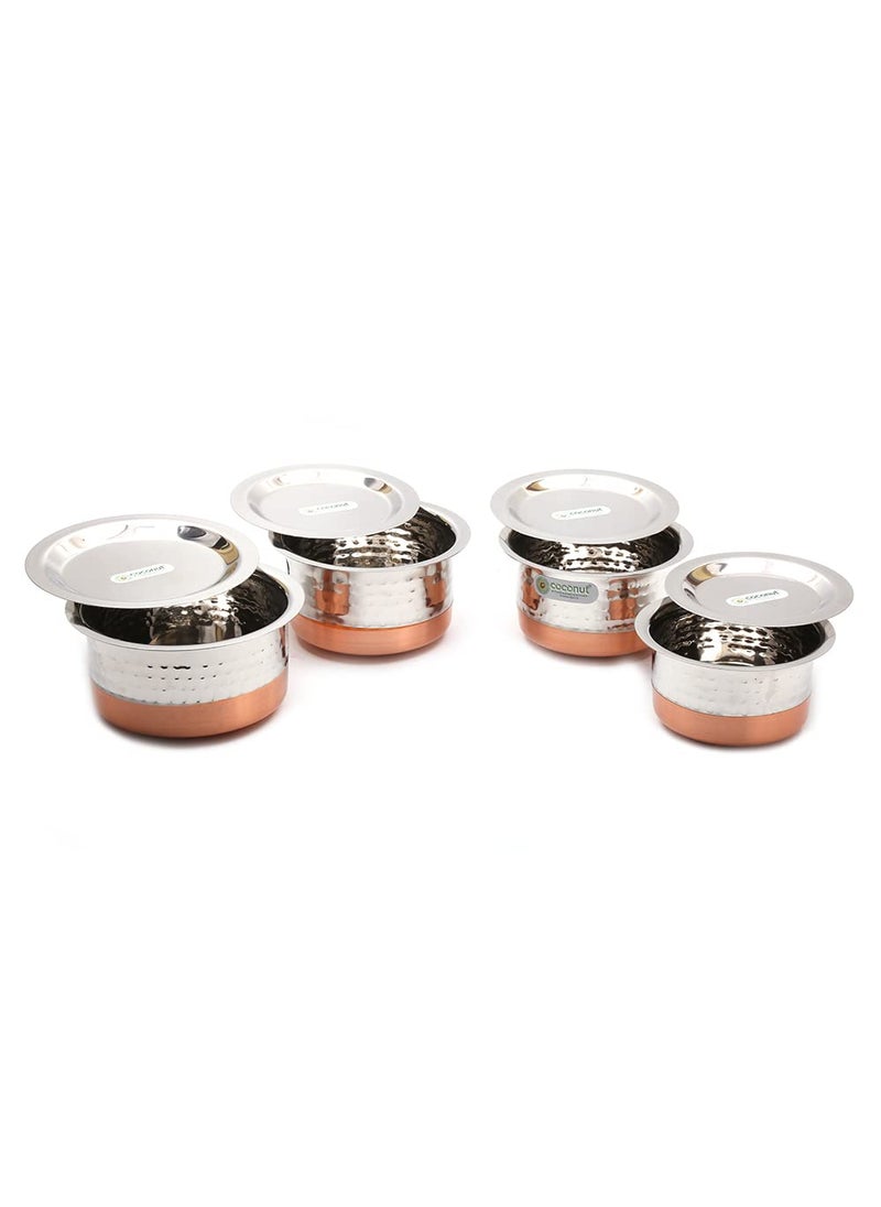 Coconut Coconut Stainless Steel Hammered Copper Bottom Tope/Patila with SS Lid for Cooking (400, 500, 700 and 800 ml) - Set of 4  - Image 2
