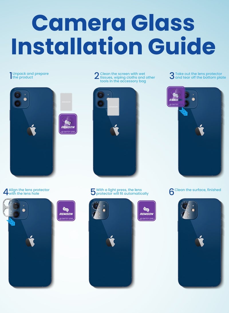 Remson 2 Pack Acrylic 9H Premium 3D Safety Camera Lens Protector with Installation Guide Compatible with iPhone 12 6.1 inch - Image 5