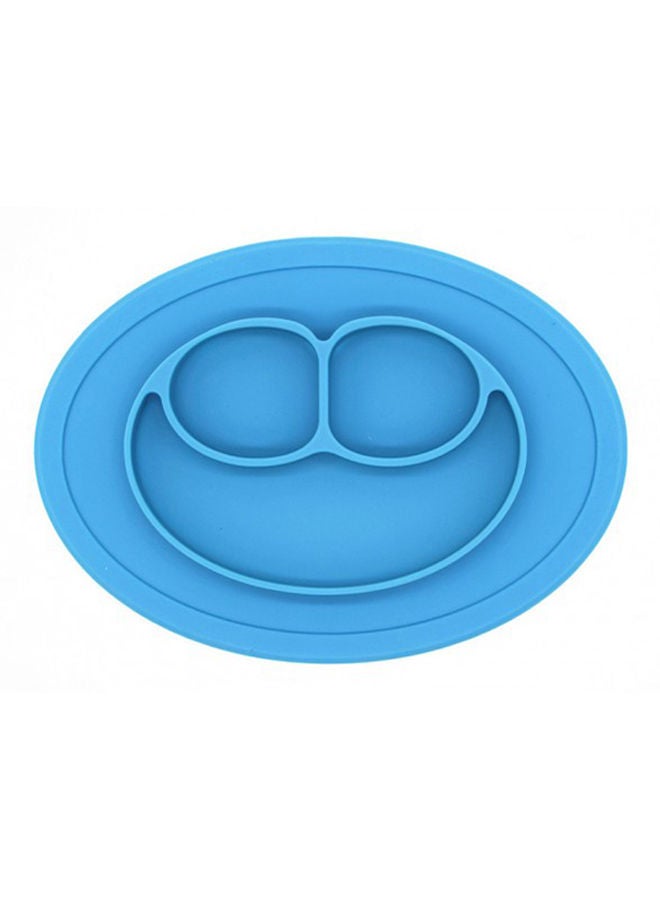 Silicon Plate, Happy Plate, Babies And Toddler, Non Slip, Suction Plate, Divided Plate, Bpa Free, 100% Food Grade Silicone, Oval Shaped, Blue
