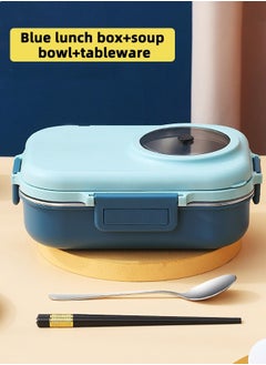 HOMESTAR 304 Stainless Steel Lunch Box Bento Box with Soup Bowl and 3 Compartments Blue  - Image 2