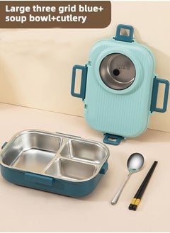 HOMESTAR 304 Stainless Steel Lunch Box Bento Box with Soup Bowl and 3 Compartments Blue  - Image 1