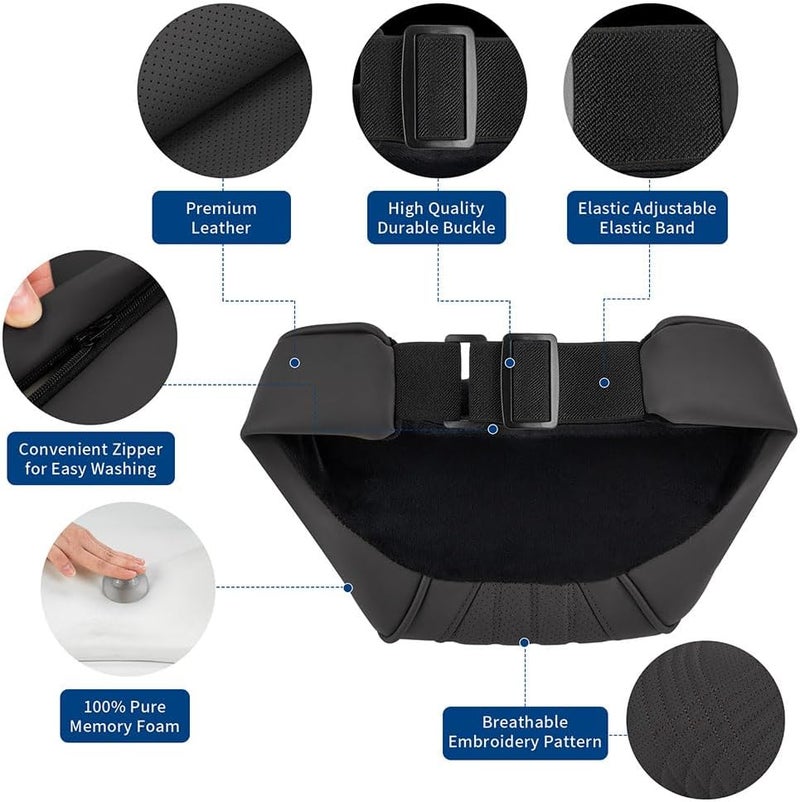 Dapucarin Car Headrest, Memory Foam Neck Pillows with Nappa Leather, Removable Breathable Soft Adjustable Strap Sleeves, Seat Headrest Cushion, Black, 1 Piece - Image 3