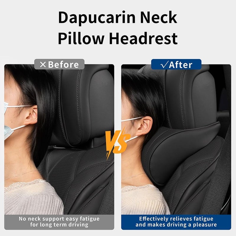Dapucarin Car Headrest, Memory Foam Neck Pillows with Nappa Leather, Removable Breathable Soft Adjustable Strap Sleeves, Seat Headrest Cushion, Black, 1 Piece - Image 5