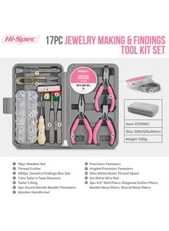 Hi-Spec 17Pc Jewellery Making Tool Kit & 600Pc Findings Accessories Box Set. Pliers & Wires For Handmade Bracelets, Necklaces, Earrings And Charms Arts & Crafts  - Image 1