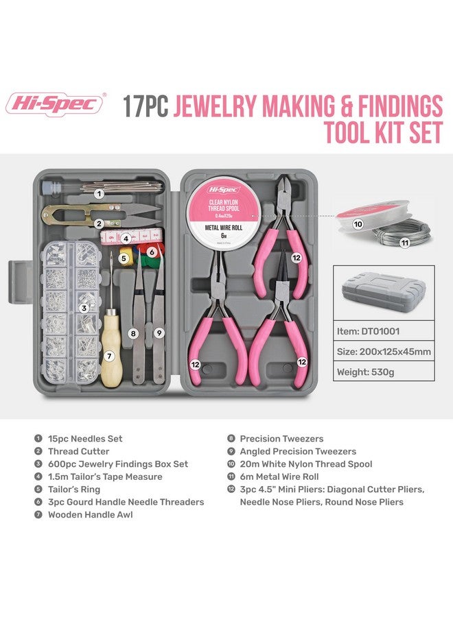 Hi-Spec 17Pc Jewellery Making Tool Kit & 600Pc Findings Accessories Box Set. Pliers & Wires For Handmade Bracelets, Necklaces, Earrings And Charms Arts & Crafts - Image 1
