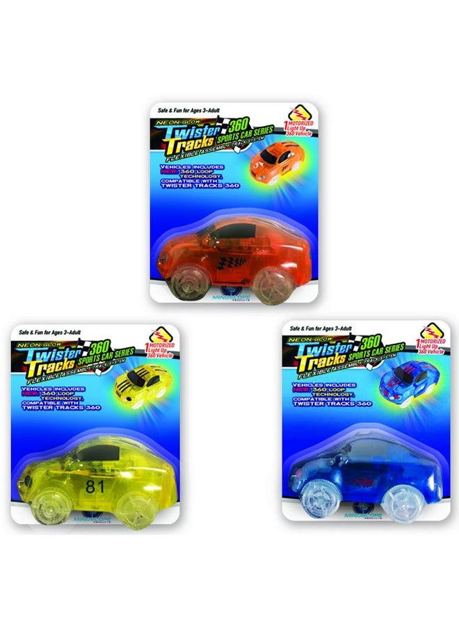 Mindscope Mindscope Twister Tracks Trax Light-up LED 360 Sport Car Series (3 Vehicles in Giftable Retail Boxes) Compatible with All Twister Tracks & Neo Tracks  - Image 1