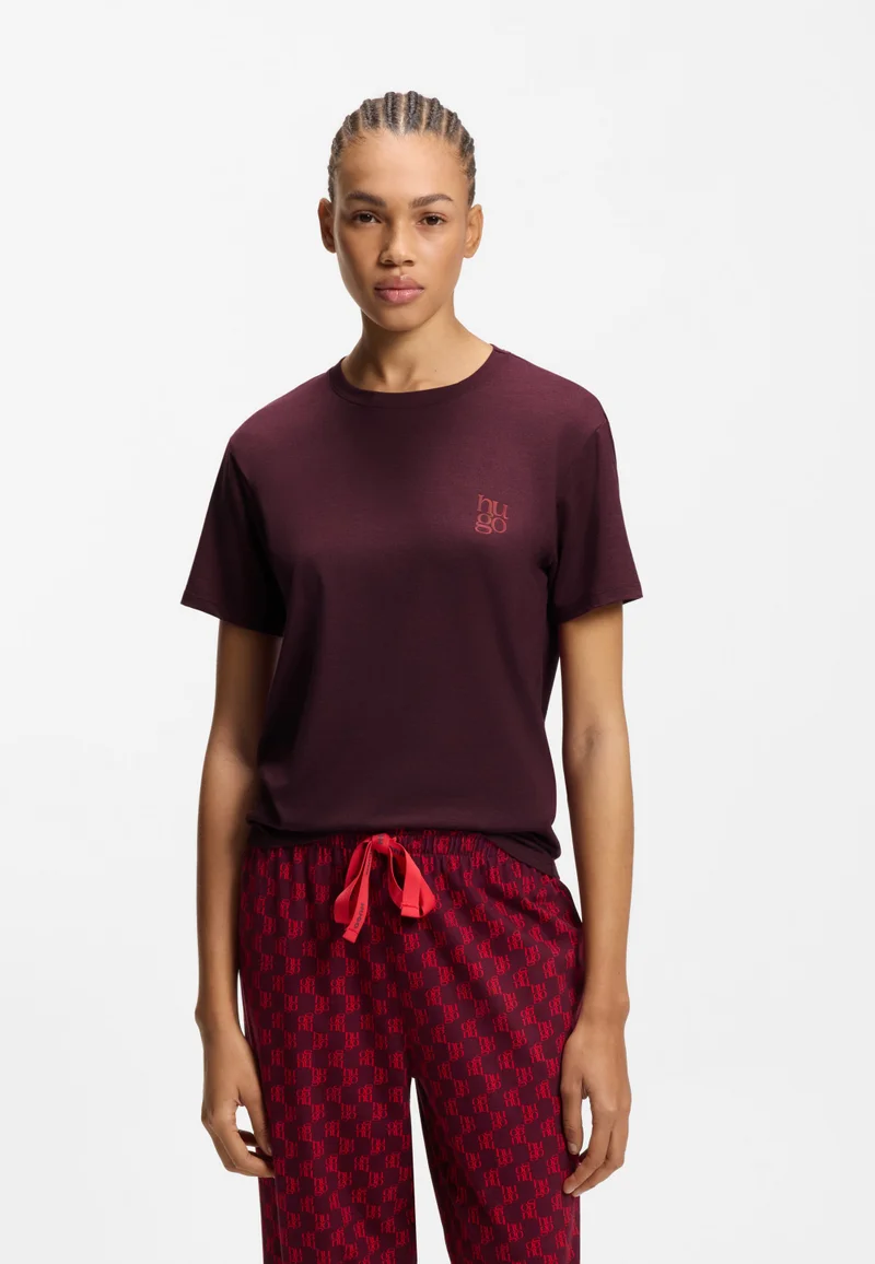 Stretch-jersey pyjama T-shirt with logo print