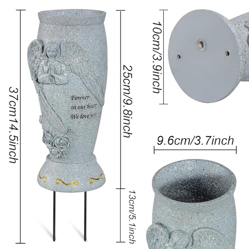XONOR مزهرية المقبرة، مزهرية تذكارية مع دبابيس أرضية، مزهريات ملائكية للزهور الاصطناعية، حامل زهور القبر لعلامة القبر (2 قطع، الزهور غير مشمولة) - Image 2