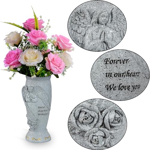 XONOR مزهرية المقبرة، مزهرية تذكارية مع دبابيس أرضية، مزهريات ملائكية للزهور الاصطناعية، حامل زهور القبر لعلامة القبر (2 قطع، الزهور غير مشمولة) - Image 5