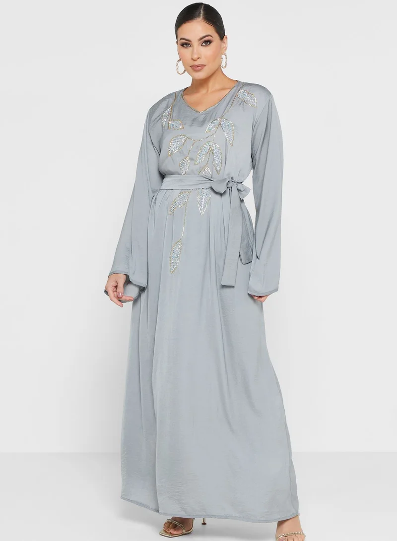 hayas closet Embellished Belted Jalabiya