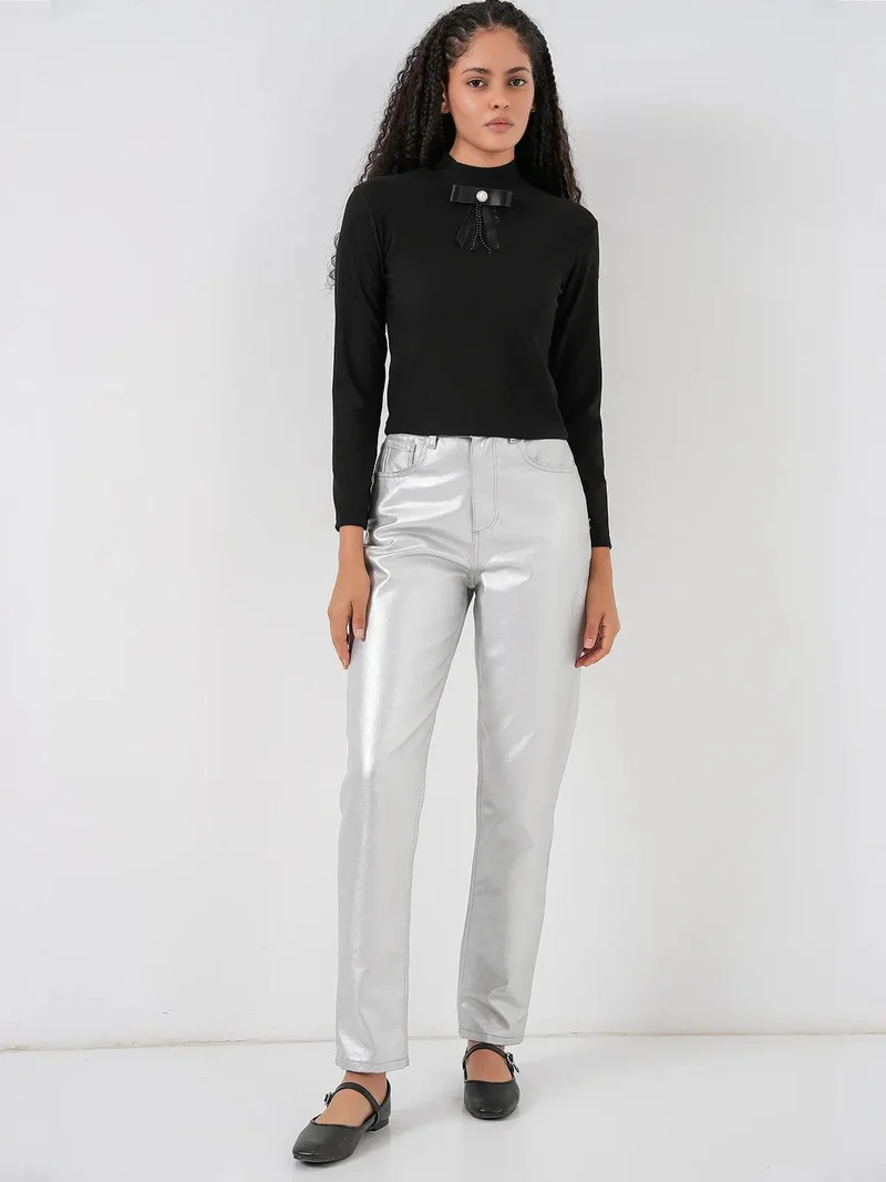 BIG DART BDART Fitted Long Sleeve Half Turtleneck Blouse with Ribbon Detail