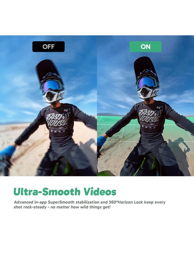 Akaso 360 Weatherproof 360° Action Camera - 5.7K 360 Video with 1/2" 48MP Sensors, 72MP 360 Photo, 360-SuperSmooth, Invisible Selfie Stick, 360° Horizon Lock, AI Tracking Motorcycle Combo - Image 3